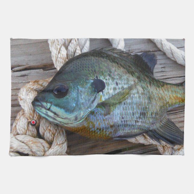 Bluegill fish on dock and rope towel (Horizontal)