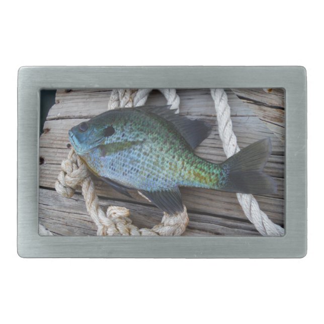 bluegill on dock belt buckle (Front)