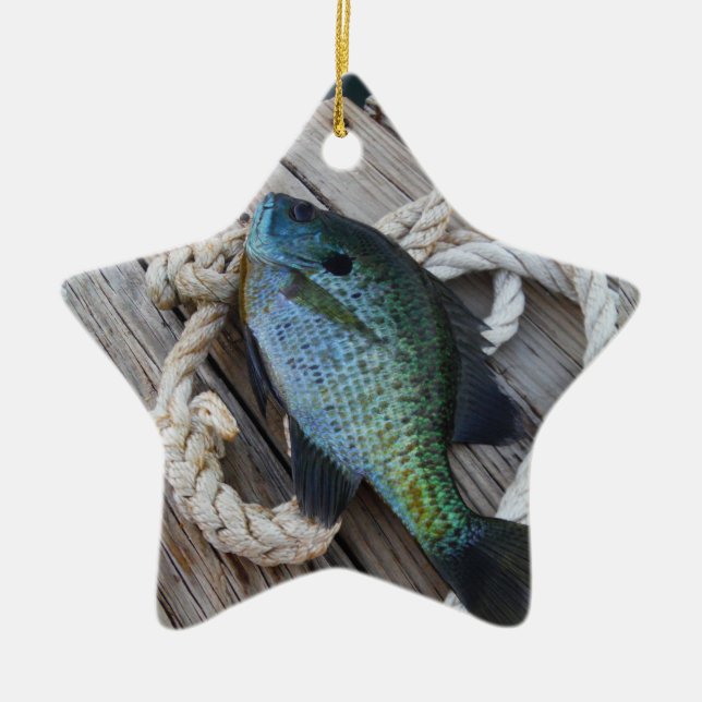 bluegill on dock ceramic ornament (Front)