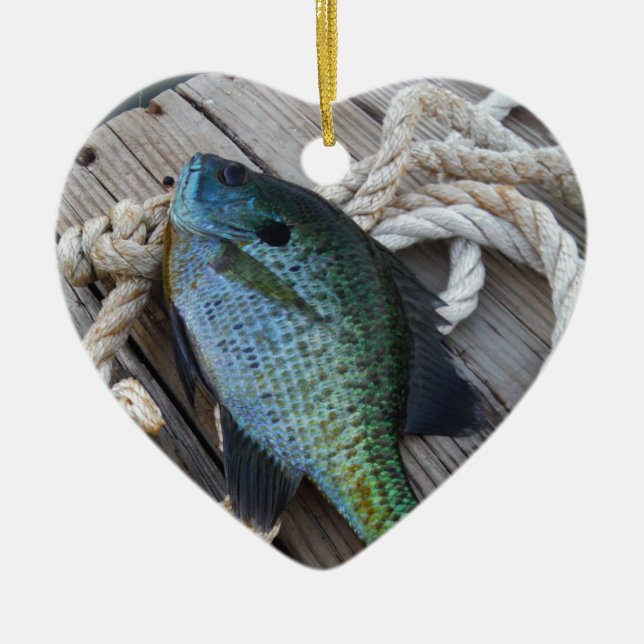 bluegill on dock ceramic ornament (Front)