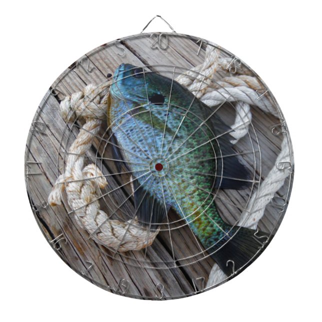 bluegill on dock dartboard with darts (Front)
