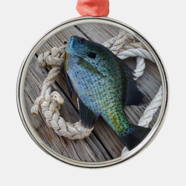bluegill on dock metal ornament (Front)