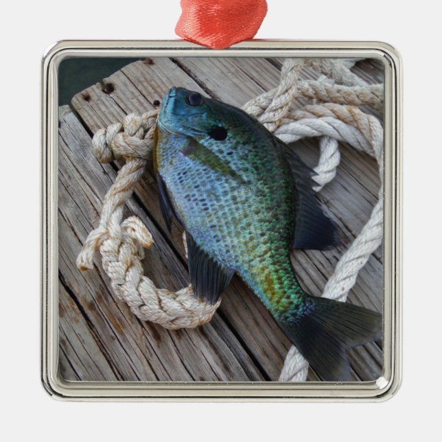 bluegill on dock metal ornament (Front)