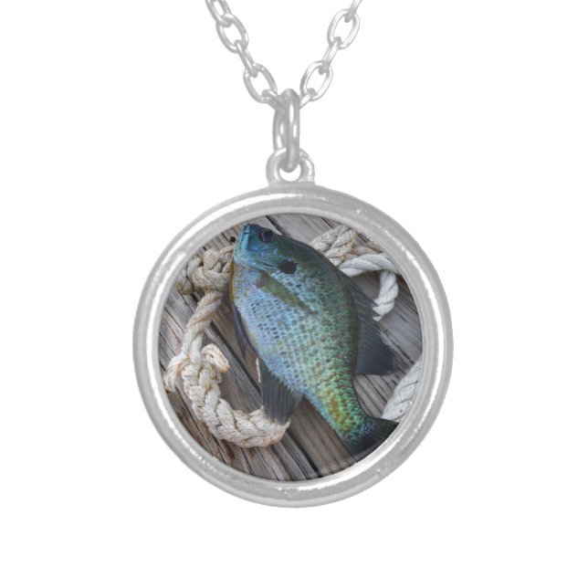 bluegill on dock silver plated necklace (Front)