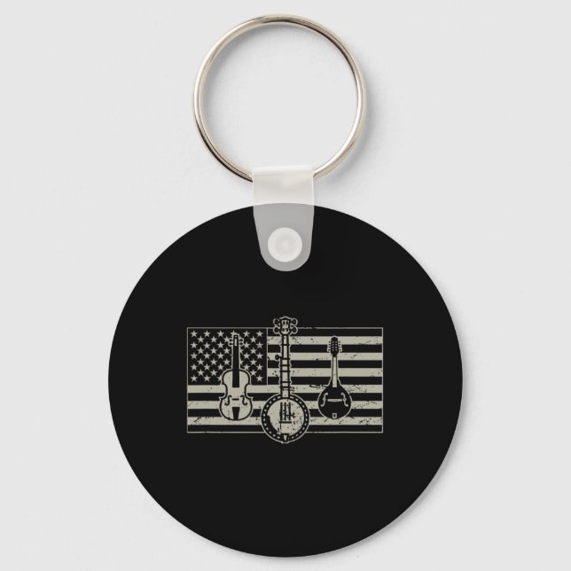 Bluegr Usa Flag Guitar Banjo Mandolin  Keychain (Front)