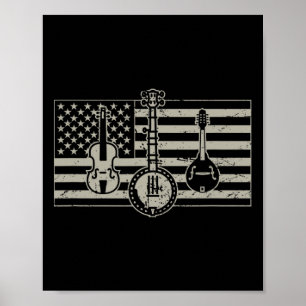 Bluegr Usa Flag Guitar Banjo Mandolin Poster