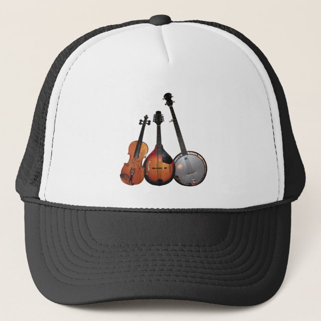 Bluegrass Band Cartoon Trucker Hat (Front)