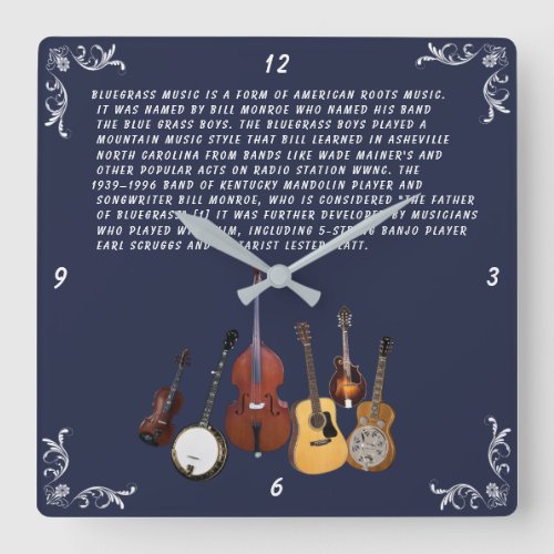 BLUEGRASS BAND SQUARE WALL CLOCK