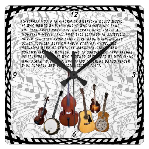 Bluegrass Band Square Wall Clock