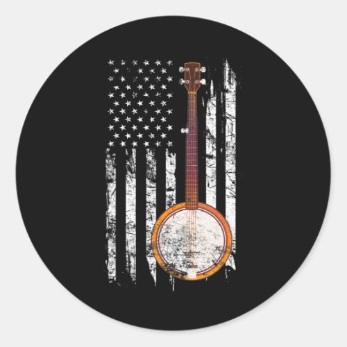 Bluegrass Banjo American US Flag Classic Round Sticker