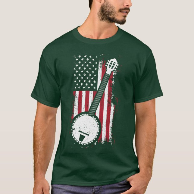 Bluegrass Banjo American US Flag Musician Gift vin T-Shirt (Front)