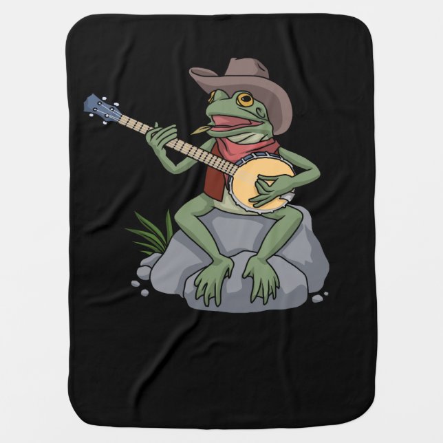 Bluegrass Banjo Frog Country Music Gift Banjo Baby Blanket (Front)