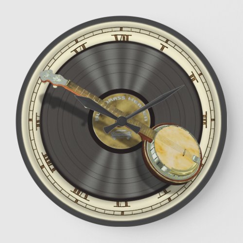Bluegrass Heaven Retro Vinyl Record and Banjo Round Wall Clock