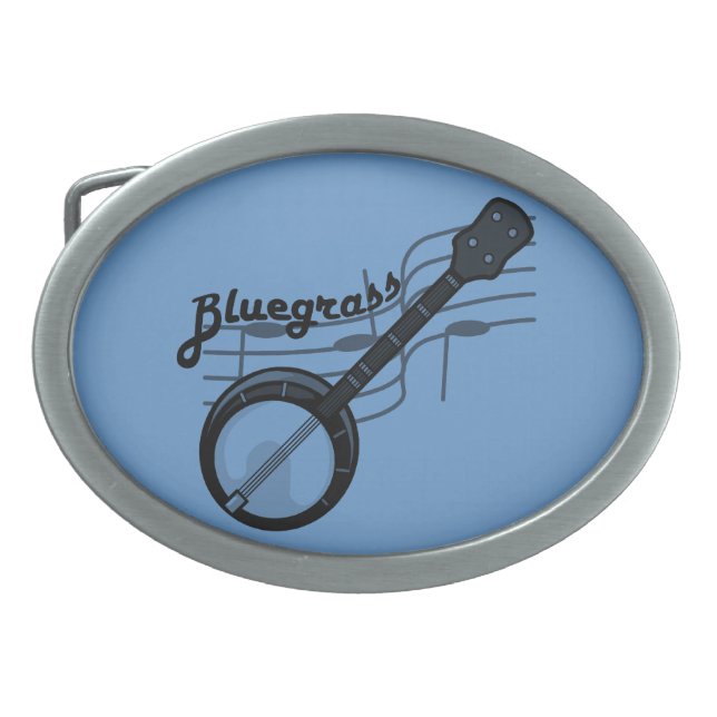 Bluegrass Belt Buckle with Banjo and music scale (Front)