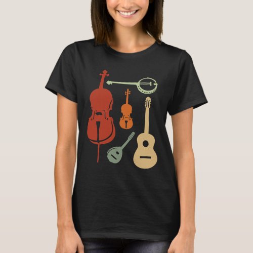 Bluegrass Instruments Banjo Mandolin Fiddle Guitar T_Shirt
