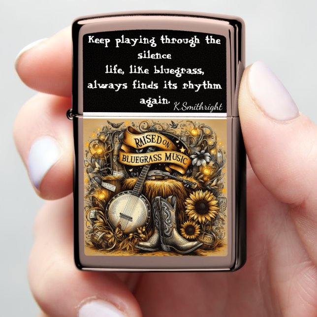 Bluegrass Mandolin Art - Personalized Gift USA Zippo Lighter (In Hand)