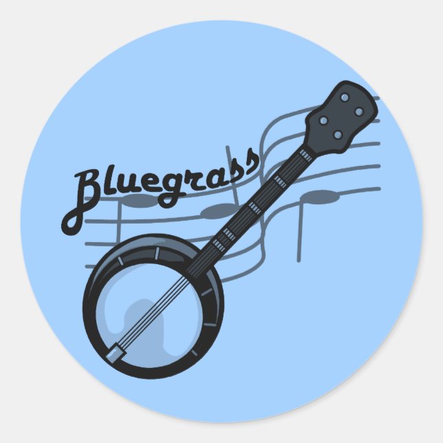 Bluegrass music with banjo classic round sticker (Front)