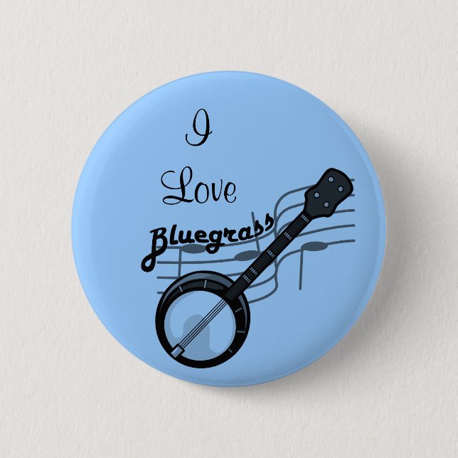 Bluegrass music with banjo pinback button (Front)