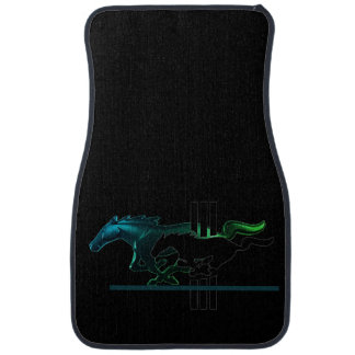Bluegreen Metallic & Black Horses on Black Car Floor Mat