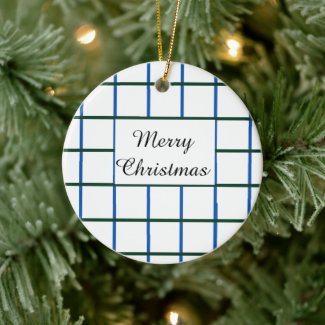 BlueGreen ScottishPlaid Christmas Ceramic Ornament