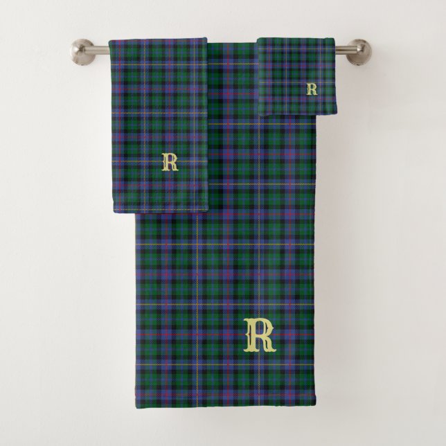 BlueGreen Tartan with (or without) your Initial(s) Bath Towel Set (Insitu)