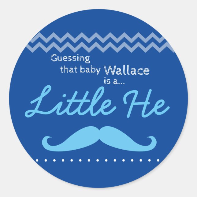 BlueGuessing baby Boy Little He Gender Reveal Classic Round Sticker (Front)