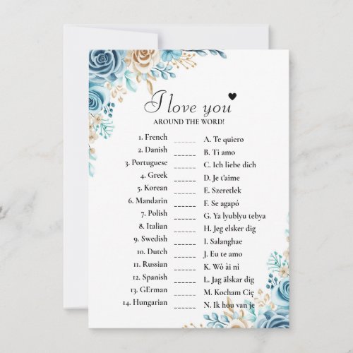 BlueI love you around the world bridal game Card