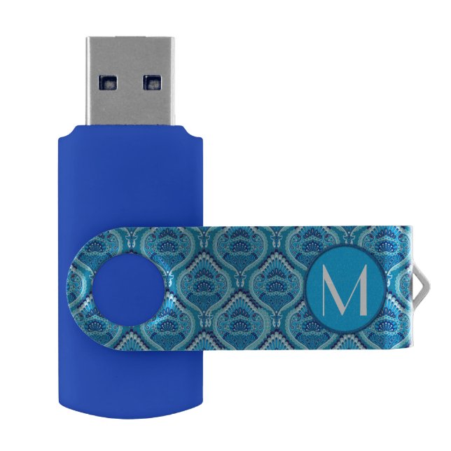 Blueish - Feathered Paisley Flash Drive (Opened)