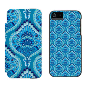 Blueish - Feathered Paisley iPhone SE/5/5s Wallet Case