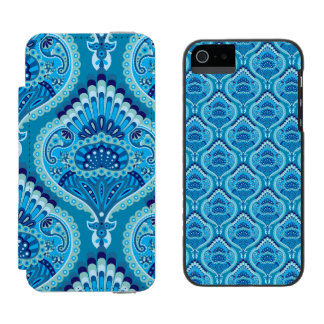 Blueish - Feathered Paisley iPhone SE/5/5s Wallet Case