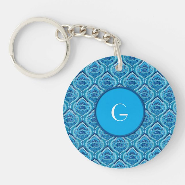 Blueish - Feathered Paisley Keychain (Front)