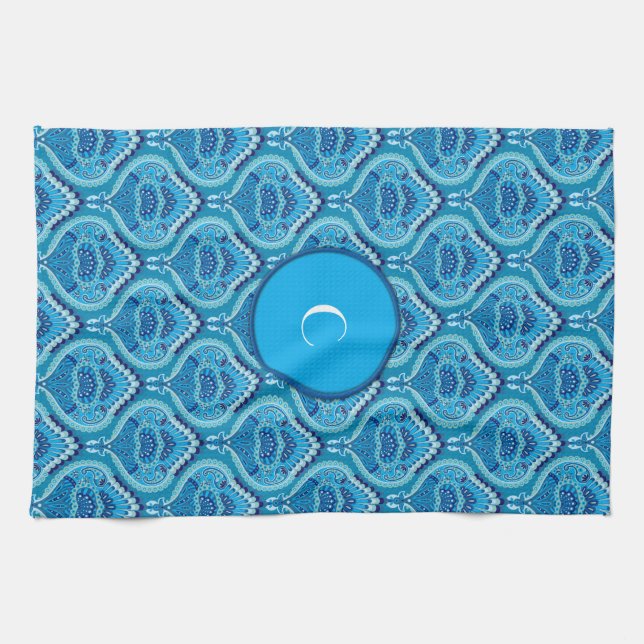 Blueish - Feathered Paisley Kitchen Towel (Horizontal)
