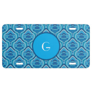 Blueish - Feathered Paisley License Plate