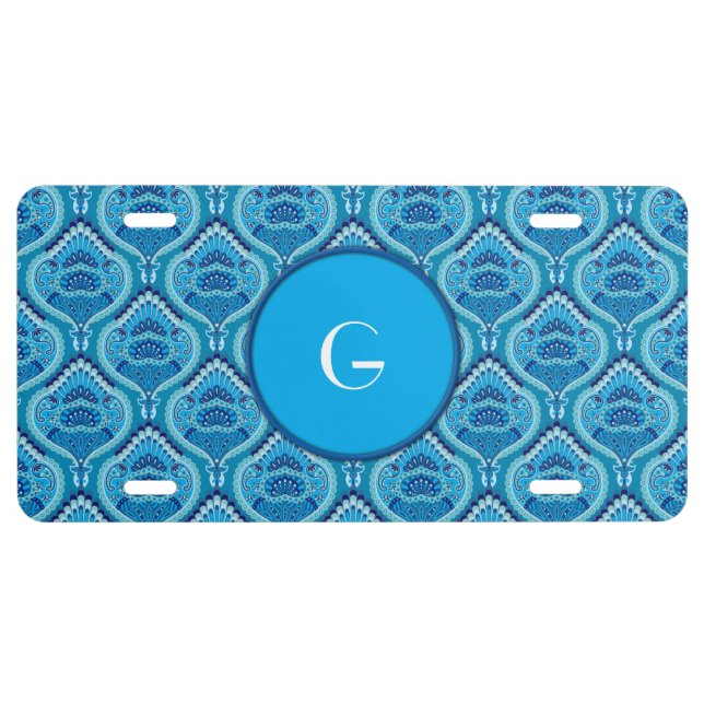 Blueish - Feathered Paisley License Plate (Front)