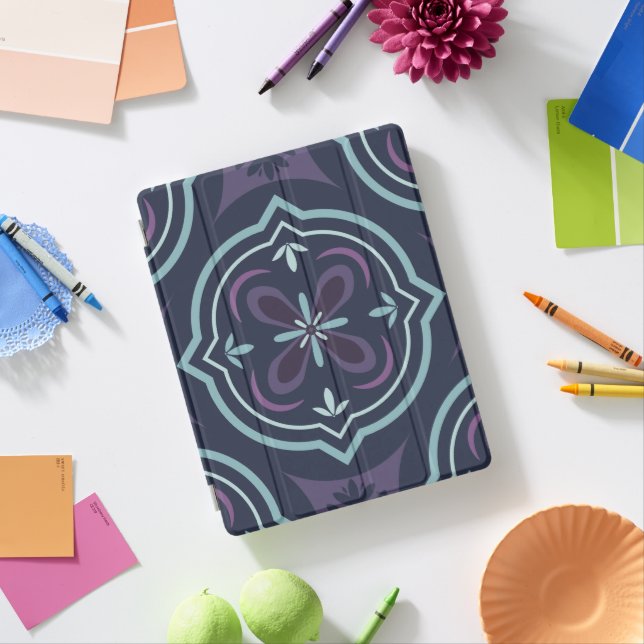 blueish floral tiling pattern iPad smart cover (In Situ)