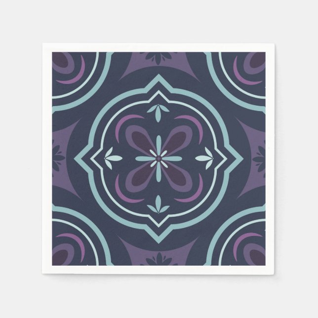 blueish floral tiling pattern napkins (Front)