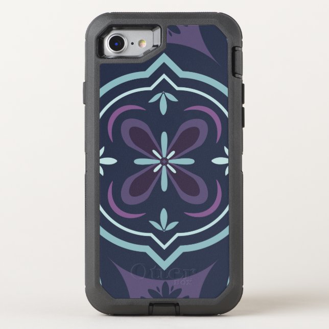 Blueish Floral Tiling Pattern Otterbox iPhone Case (Back)