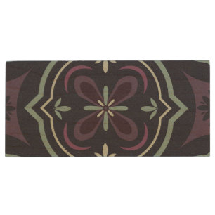 blueish floral tiling pattern wood flash drive