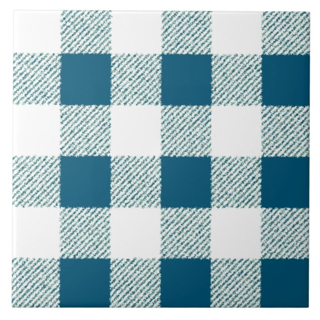 Blueish Gingham Check Pattern Tile (Front)