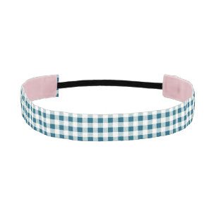 blueish green gingham check pattern athletic headband