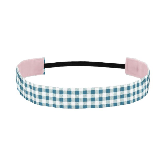blueish green gingham check pattern athletic headband (Front)