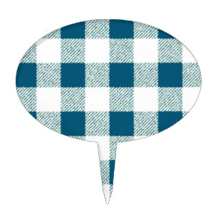 Blueish Green Gingham Check Pattern Cake Topper