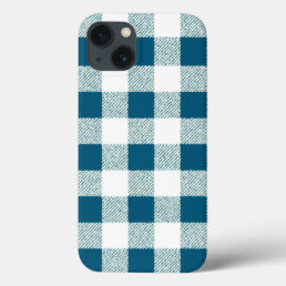 Blueish Green Gingham Check Pattern iPhone 13 Case