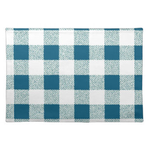 blueish green gingham check pattern cloth placemat