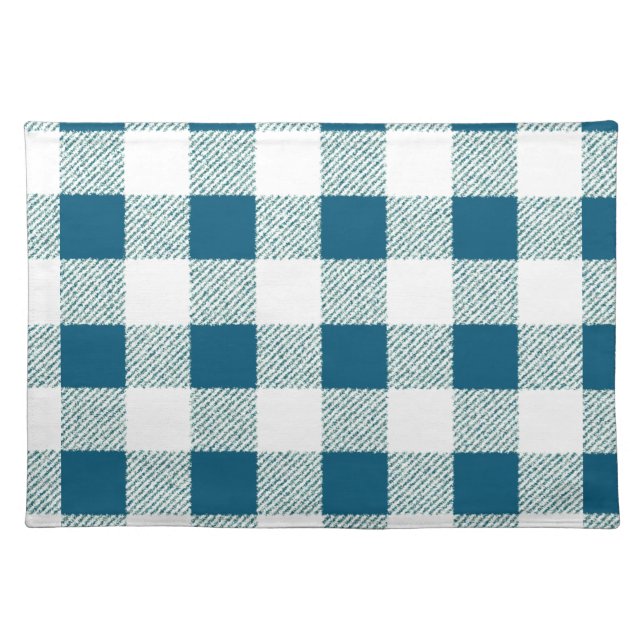 blueish green gingham check pattern cloth placemat (Front)