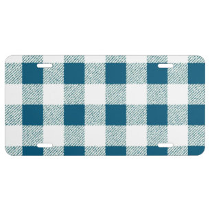 blueish green gingham check pattern license plate