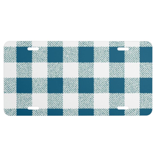 blueish green gingham check pattern license plate (Front)