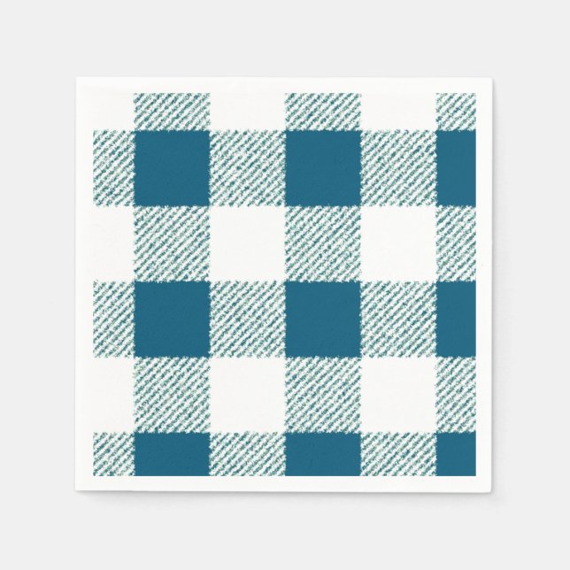 Blueish Green Gingham Check Pattern Napkins (Front)