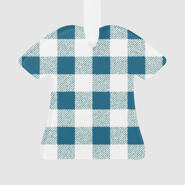 Blueish Green Gingham Check Pattern Ornament (Back)