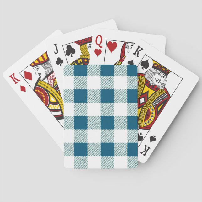 Blueish Green Gingham Check Pattern Poker Cards (Back)